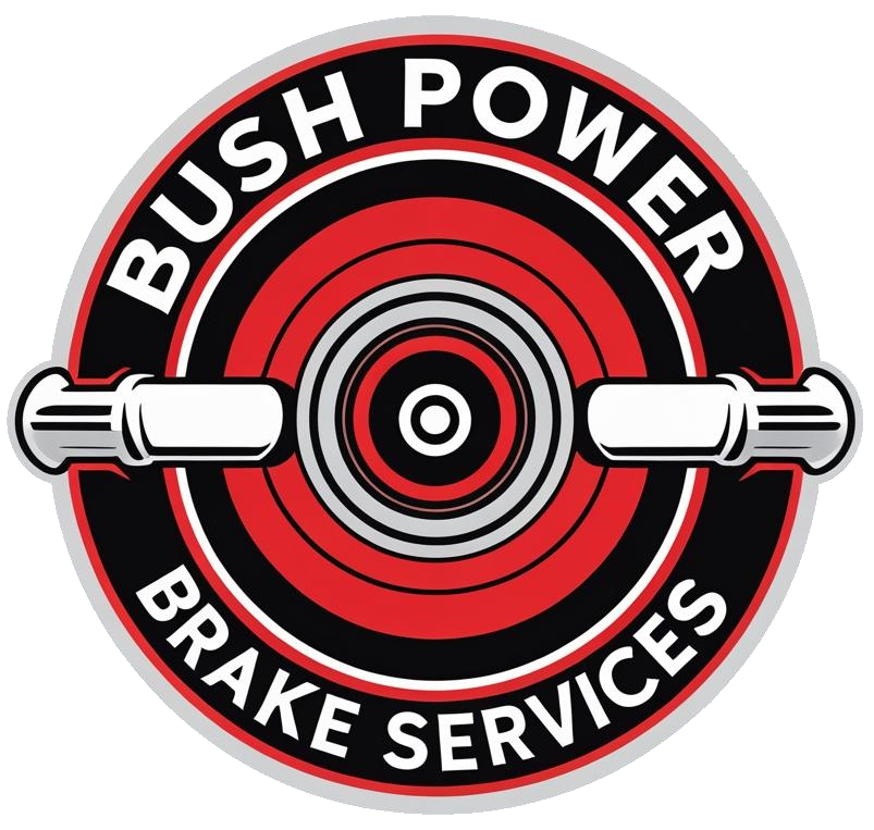 Bush Power Brake Services logo: Circular emblem with red and black design