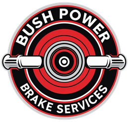 Bush Power Brake Services logo: Circular emblem with red and black design