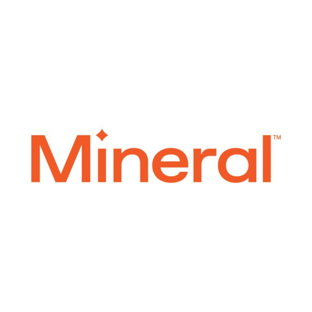 The mineral logo is orange and white on a white background.