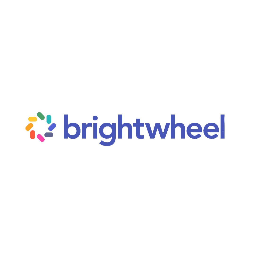 The logo for brightwheel is a rainbow colored logo with a colorful star in the middle.