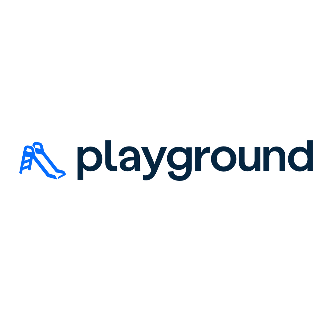 A playground logo with a slide on a white background.