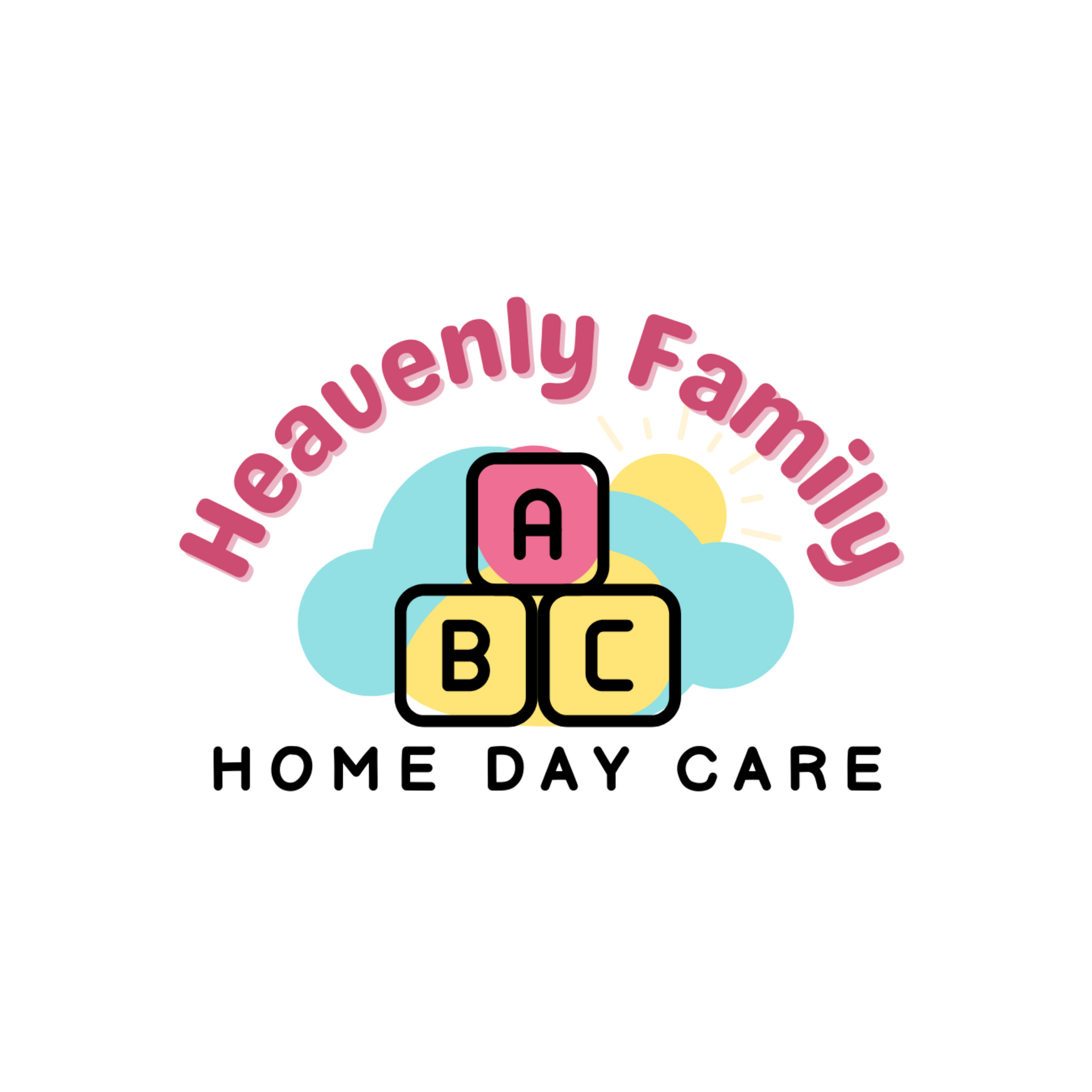 A logo for heavenly family home day care with blocks and a cloud.