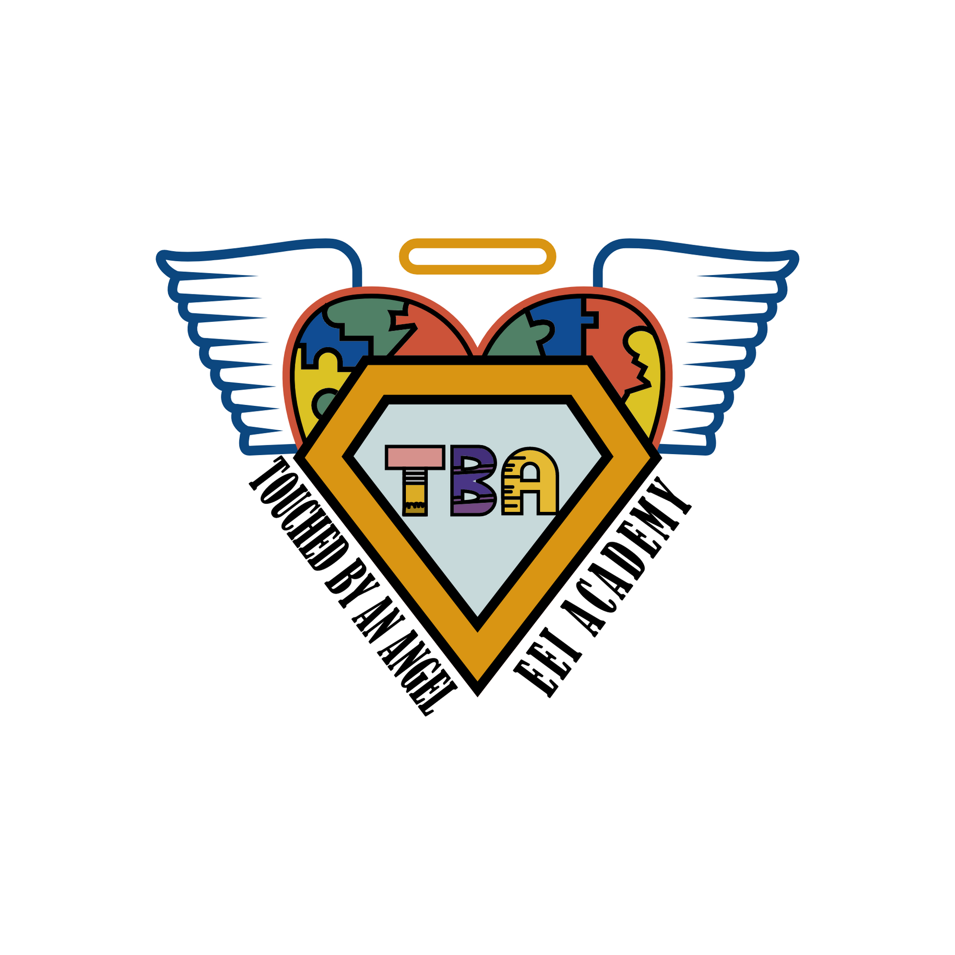 A logo for the tba academy with a heart and wings