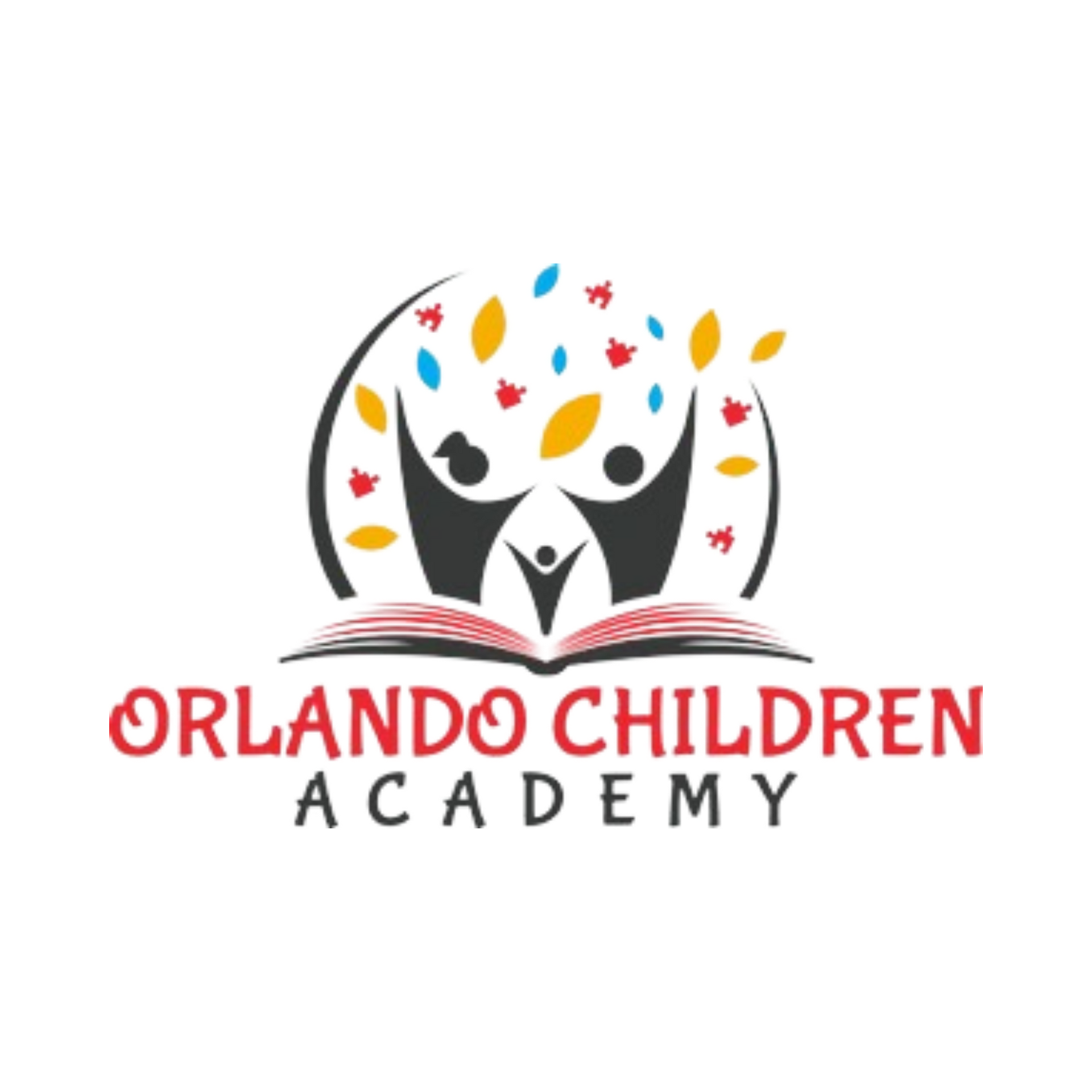 A logo for orlando children academy with a book and two people