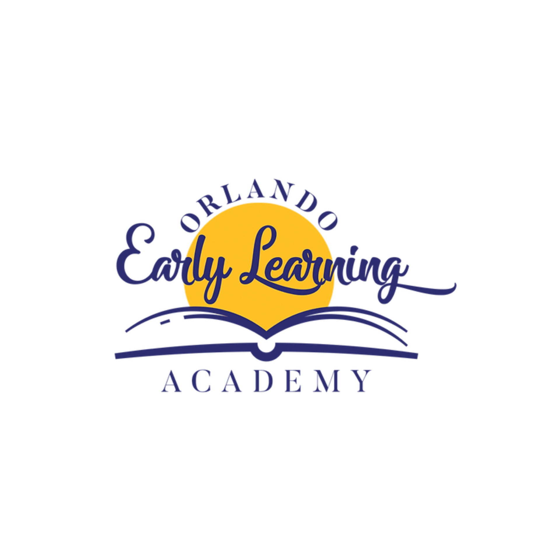 The logo for orlando early learning academy shows a book and a sun.