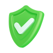 Green shield with a white checkmark, symbolizing security and approval.