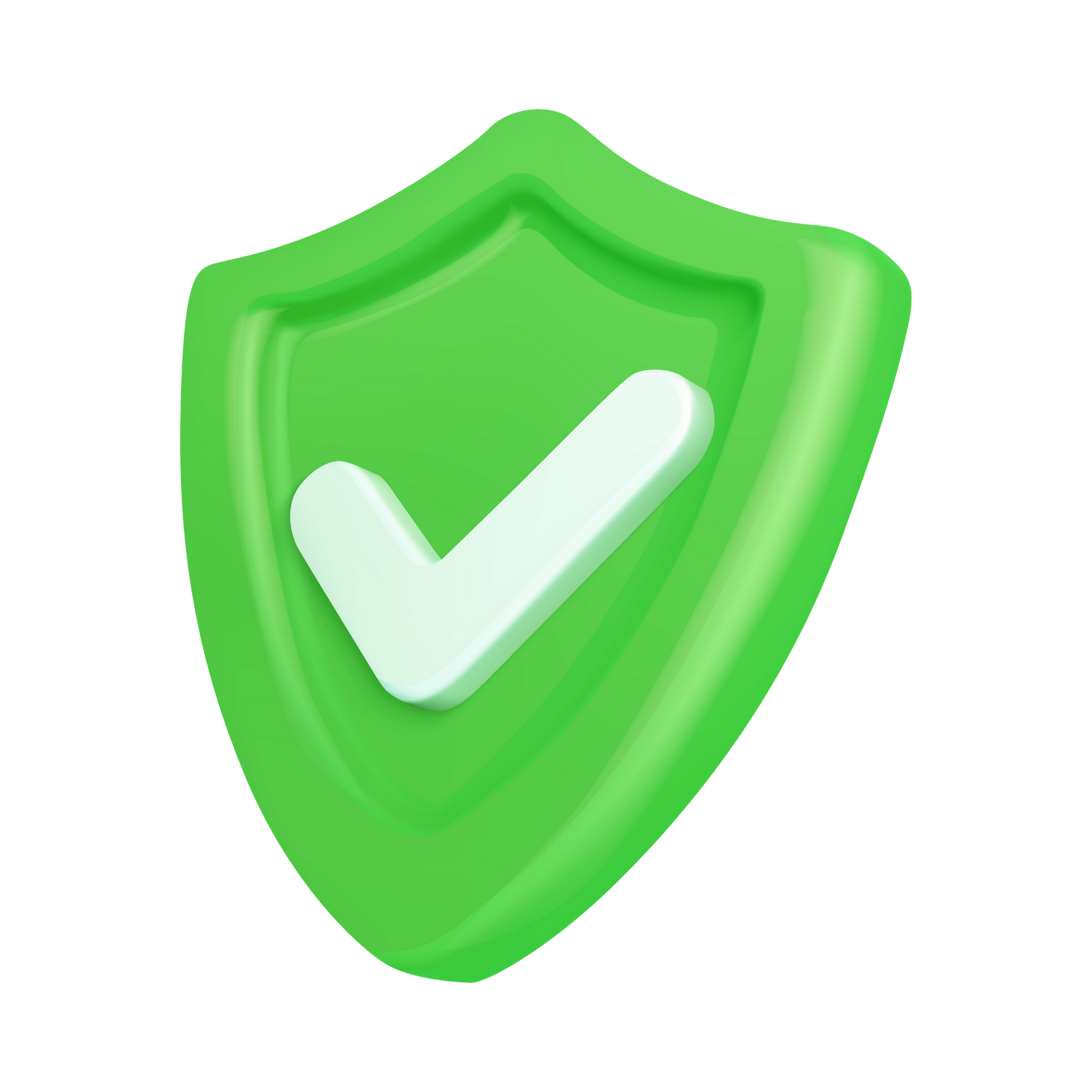 Green shield with a white checkmark, symbolizing security and approval.