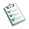 Clipboard with green border and checkmarks.