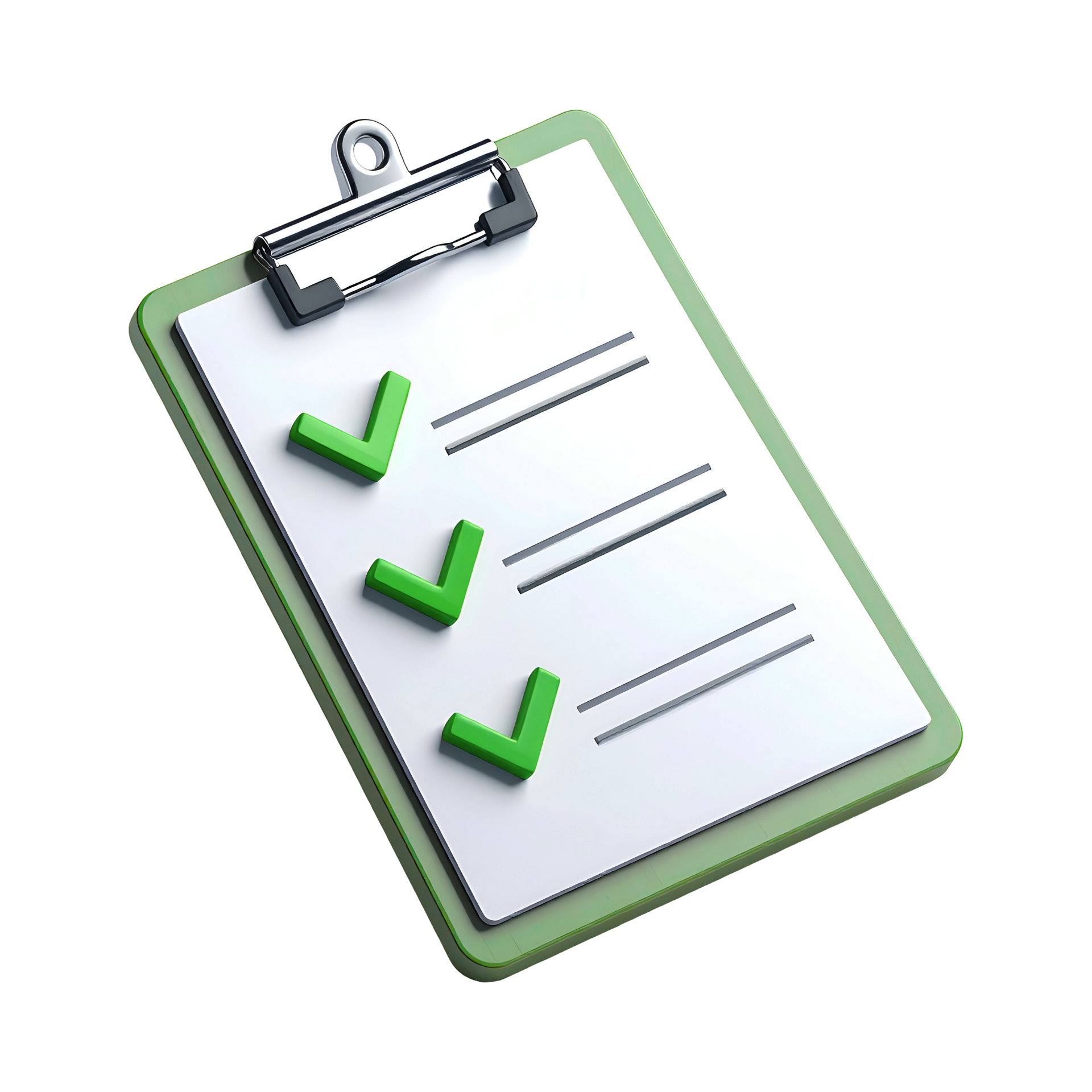 Clipboard with green border and checkmarks.