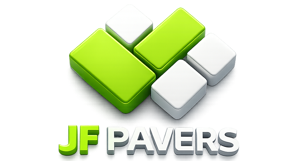 Logo of JF Pavers with green and white pavers in a tiled pattern.