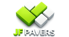 Logo of JF Pavers with green and white pavers in a tiled pattern.