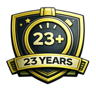Shield-shaped emblem with gold and black accents. Displays 