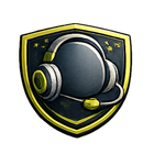 Yellow and black shield emblem with a headset, stars.