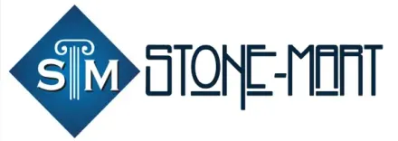 Logo for Stone-Mart: a dark blue diamond with 