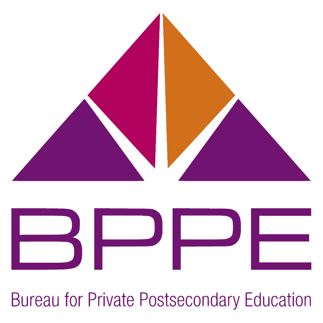 Logo for the Bureau for Private Postsecondary Education (BPPE) featuring a colorful geometric triangle above the text.