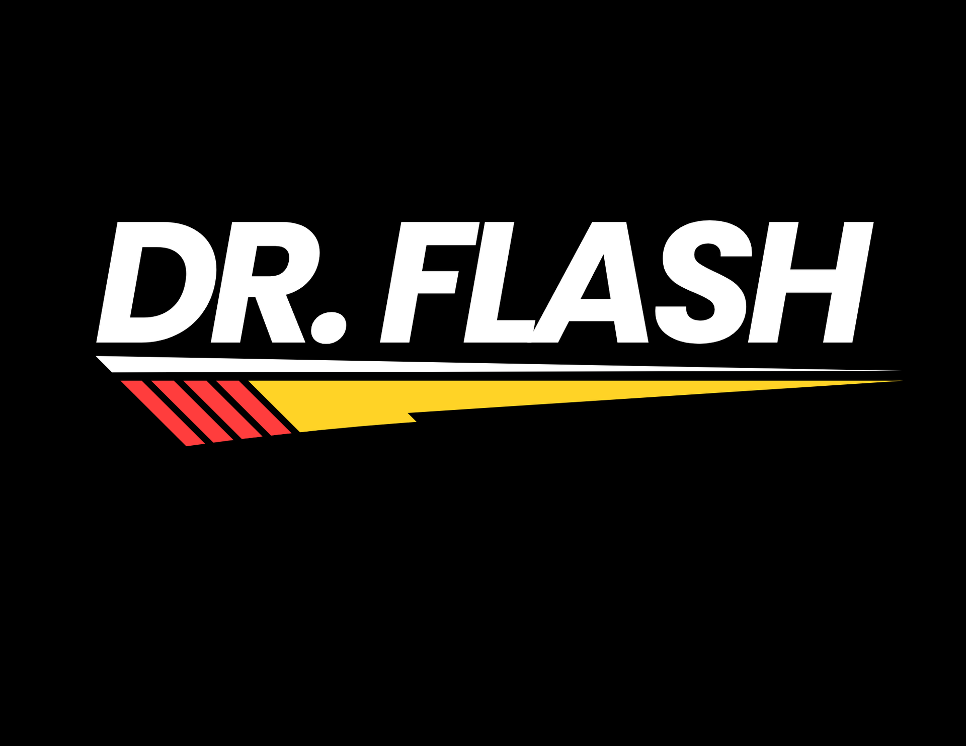 Dr. Flash logo on black background. White text with yellow and red lightning bolt.