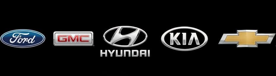 Logos of Ford, Honda, Hyundai, Kia, and Chevrolet car brands.