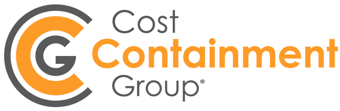 The cost containment group logo is orange and black.