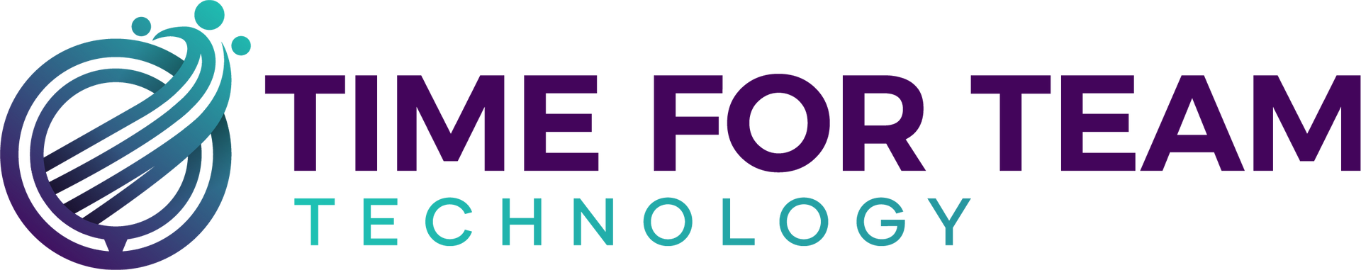 Logo for Time For Team Technology. Features a circular design with swirling lines, and text in purple and teal.