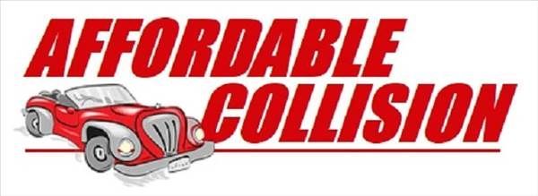 Logo for Affordable Collision: Red text and car graphic on a white background.