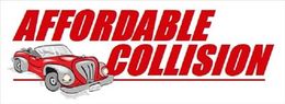 Logo for Affordable Collision: Red text and car graphic on a white background.