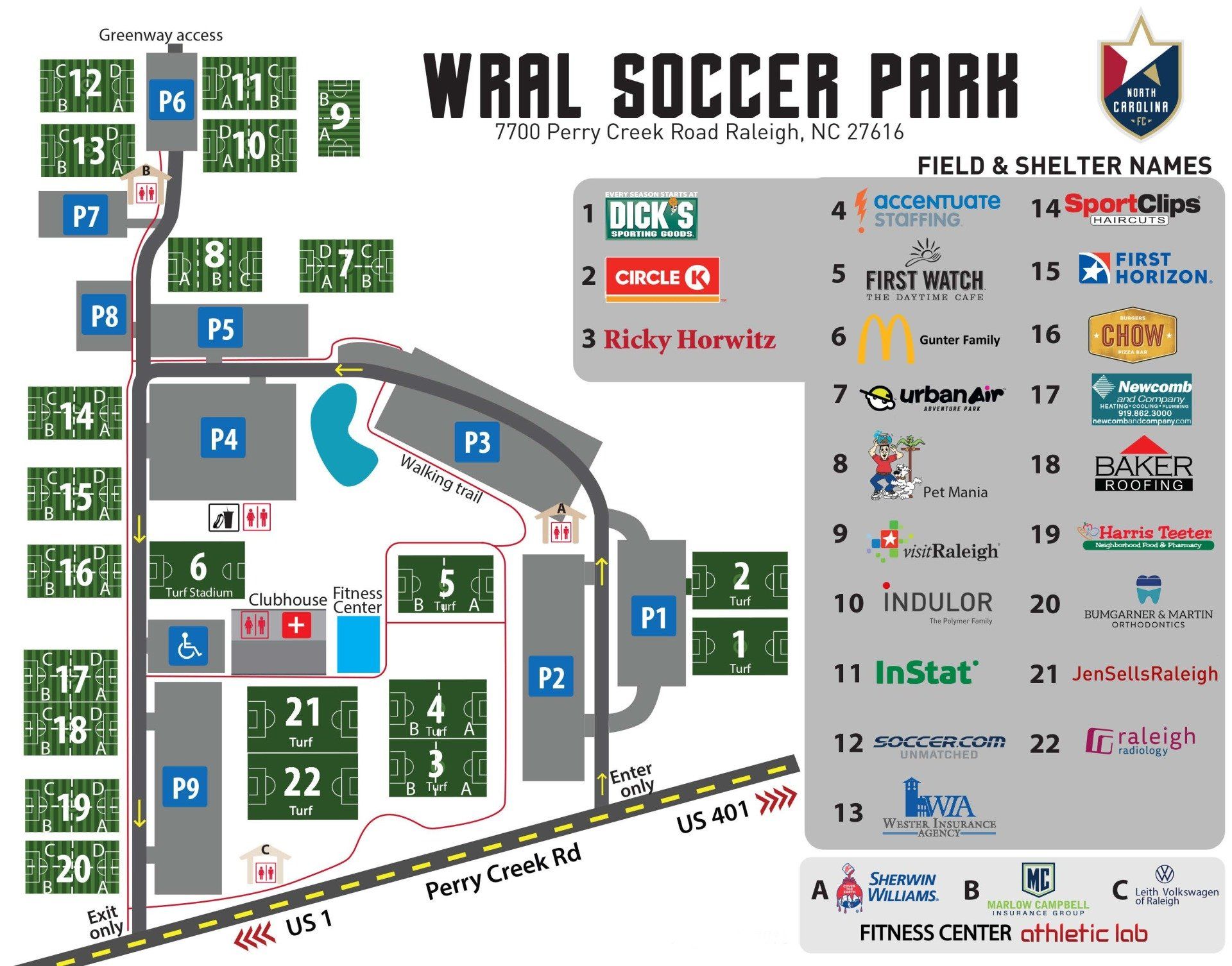 WRAL Soccer Park Map