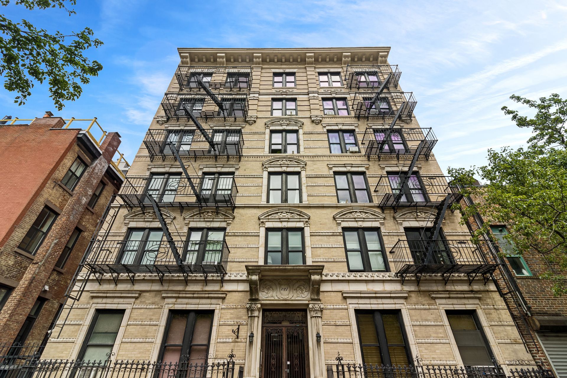 a building with a fire escape on the side of it