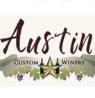 Austin Custom Winery logo with maroon script, green hills, grapes, and a gold star emblem