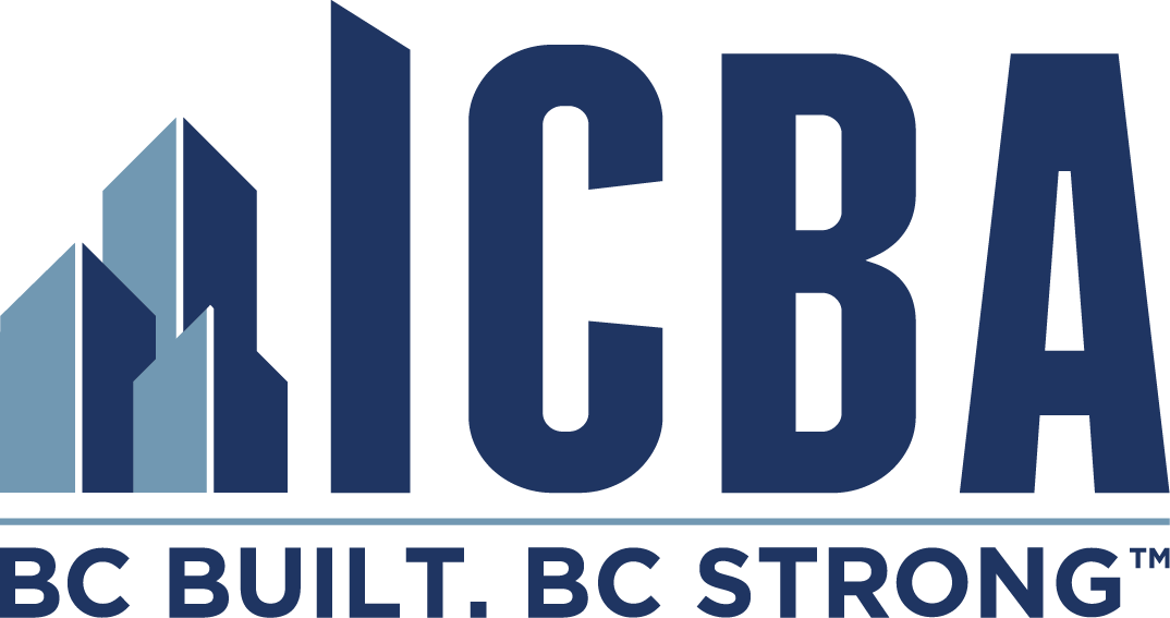 Logo for ICBA with stylized buildings, text