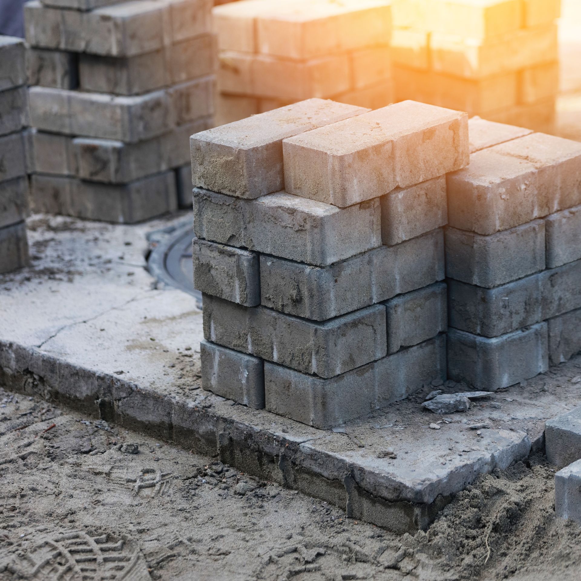 A bunch of bricks are stacked on top of each other