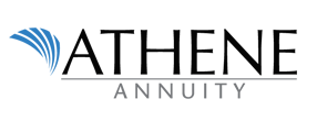 The logo for athene annuity has a blue swirl on it.