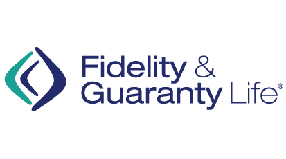The logo for fidelity and guaranty life is blue and green.