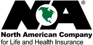 The north american company for life and health insurance logo is black and green.