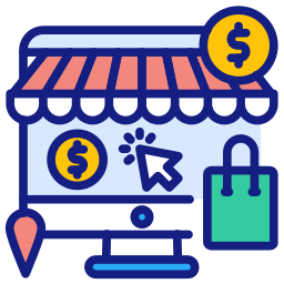 An icon of a store with a dollar sign and a shopping bag.