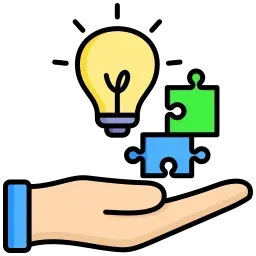 A hand is holding a light bulb and puzzle pieces.