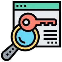 A magnifying glass is looking at a key on a website.