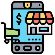 A cell phone with a shopping cart and a store on it.
