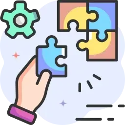A hand is holding a piece of puzzle in front of a gear.