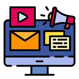 A computer monitor with a megaphone and envelopes on it.