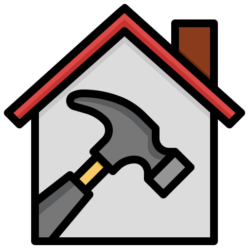 House icon with a hammer, symbolizing home repair or renovation.
