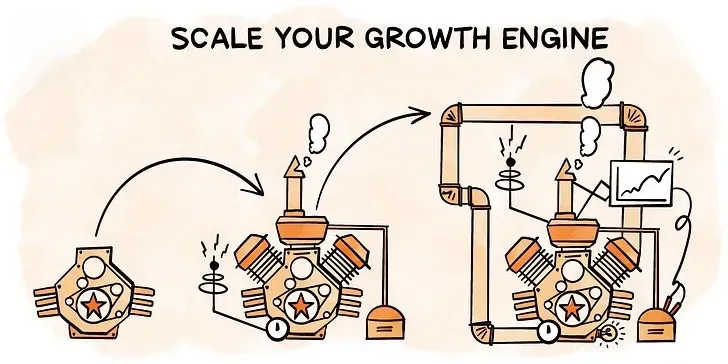 A drawing of a growth engine with the words scale your growth engine