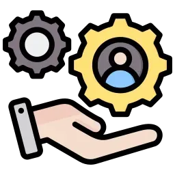 A hand is holding a gear with a person in it.