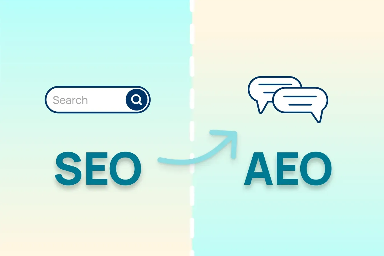 A picture of a search bar next to a picture of a speech bubble.
