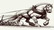 a sketch of a white workhorse pulling a plow in white background
