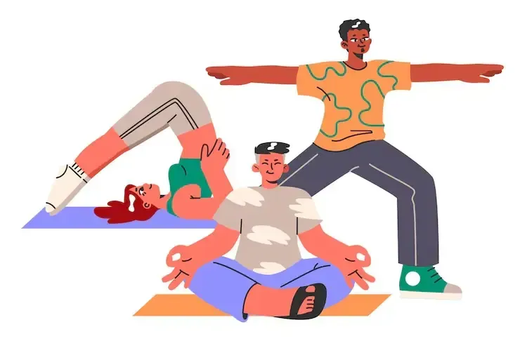 A man and a woman are doing yoga together.