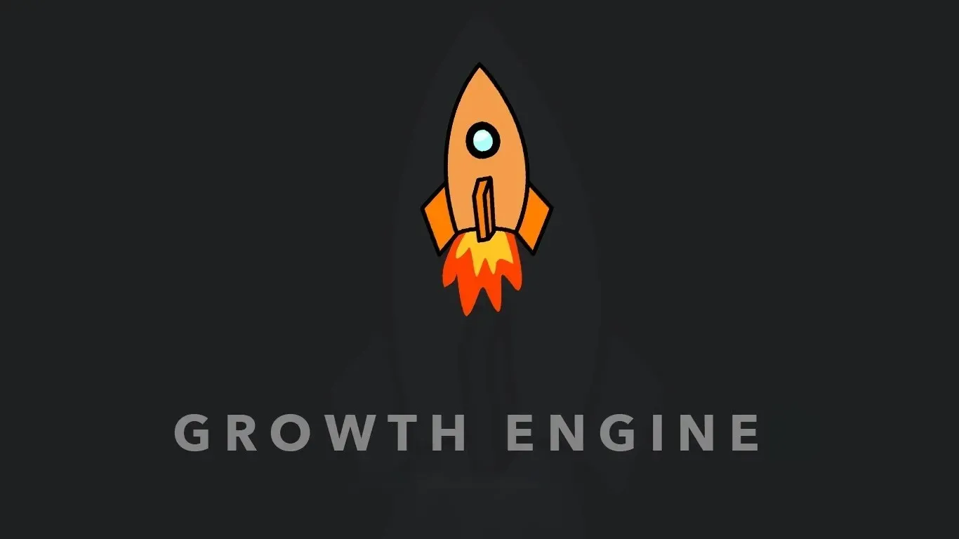 A logo for growth engines with a rocket flying through the air