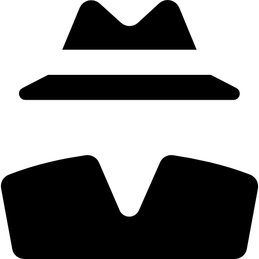 Silhouette of a person wearing a fedora hat and a coat with a large collar.