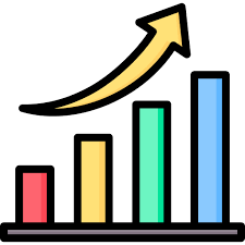 A colorful graph with an arrow pointing up.