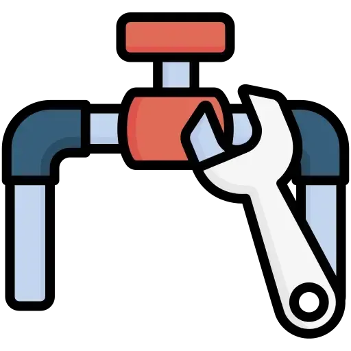 Wrench tightening a valve on a plumbing pipe; tools, repair.
