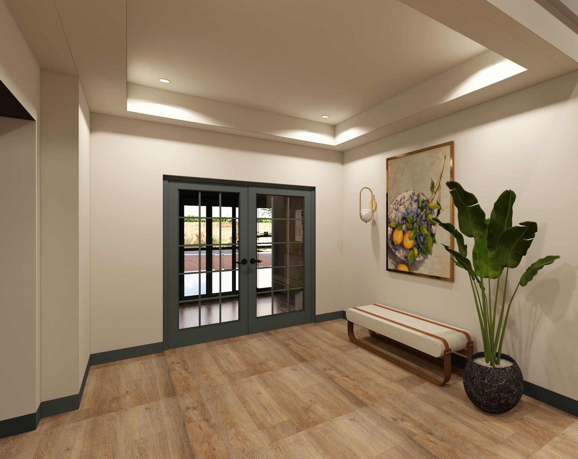 Spacious lounge area with seating, bar, large TV, and a dining space.